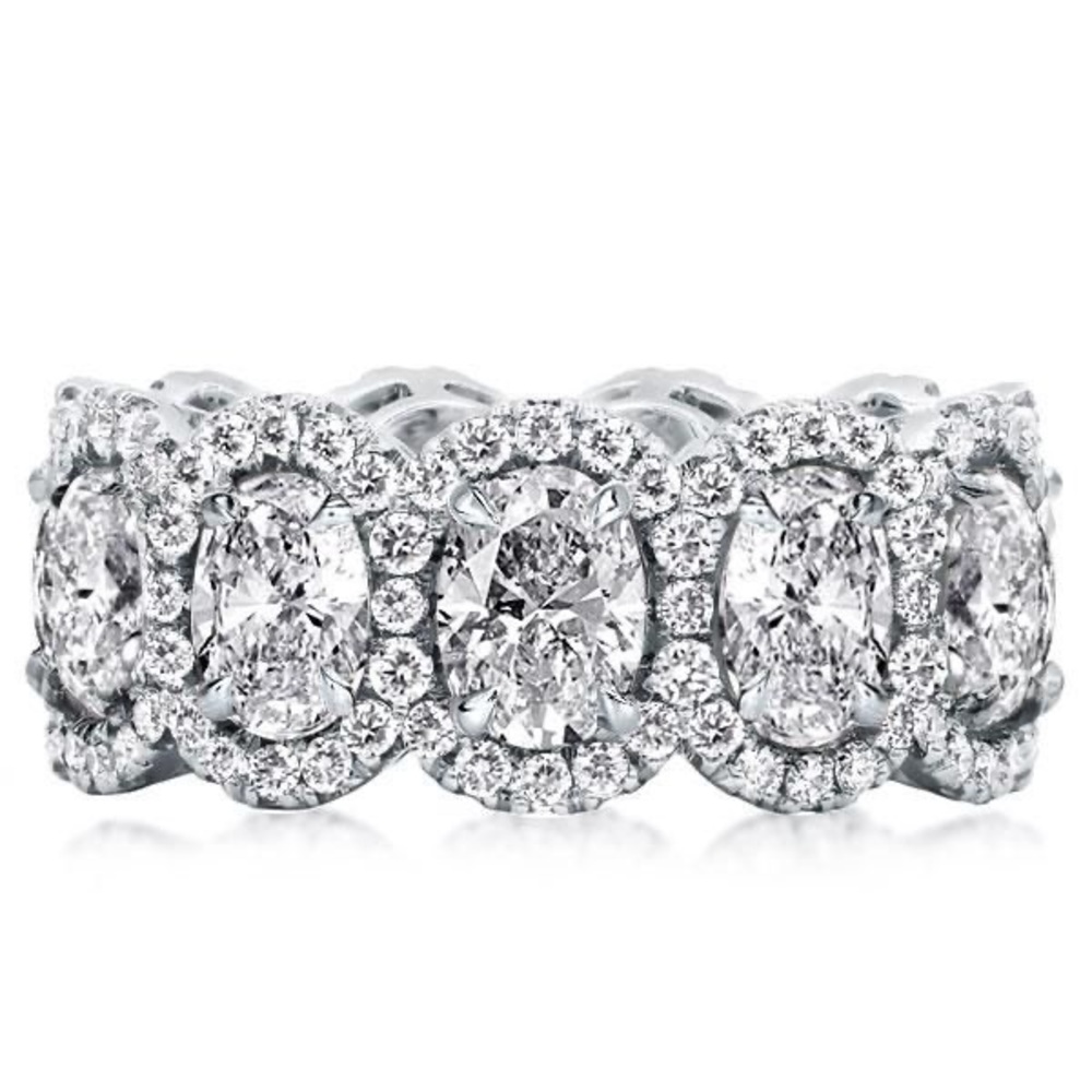 Halo Oval Cut Band Ring Eternity Wedding Band For Her 925 Sterling Silver